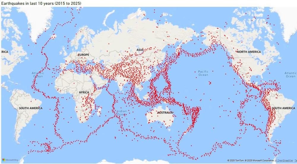 All recorded earthquakes worldwide from 2015 to 2025.jpg